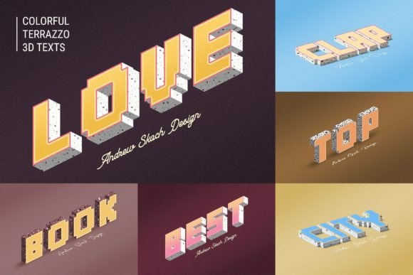 Colorful Terrazzo Text Effects: 3D Depth for Modern Design
